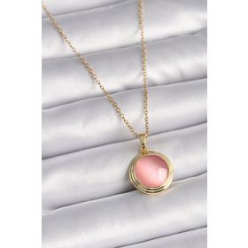 Skygo TJ-BKO9428 316L Çelik Gold Renk Pembe Sedefli Daire Model Kadın Kolye