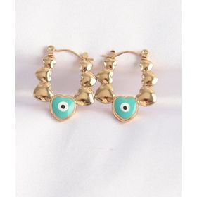 Skygo TJ-BKP8948 316L Çelik Gold Renk Mavi Nazarlı Kalpli Model Küpe