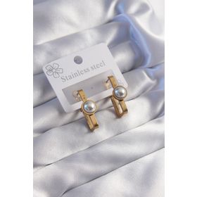 Skygo TJ-BKP9060 316L Çelik Gold Renk İnci Taşlı Dikdörtgen Model Küpe