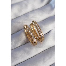 Skygo TJ-BKP9079 Pirinç Gold Renk Zirkon Taşlı Oval Model Küpe