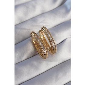 Skygo TJ-BKP9079 Pirinç Gold Renk Zirkon Taşlı Oval Model Küpe