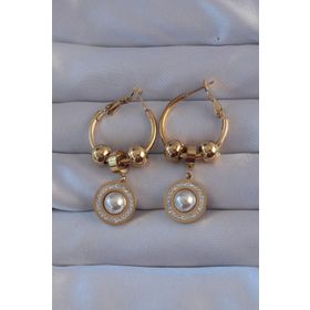 Skygo TJ-BKP9149 316L Çelik Gold Renk Zirkon Ve İnci Taşlı Cartier Model Halka Küpe