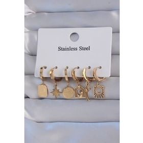 Skygo TJ-BKP9156 316L Çelik Gold Renk Yıldız Figürlü Tarot Model Halka Küpe Seti