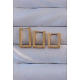 Skygo TJ-BKP9159 316L Çelik Gold Renk Dikdörtgen Küpe Seti