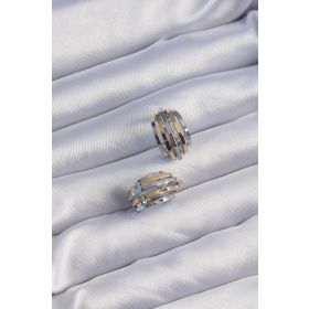 Skygo TJ-BKP9225 Pirinç Gold Gümüş Renkli Oval Çoklu Görünümlü Minimal Küpe