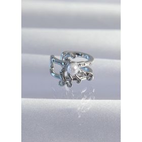 Skygo TJ-BKP9332 Pirinç Gümüş Renk İncili Ahtapot Earcuff Küpe