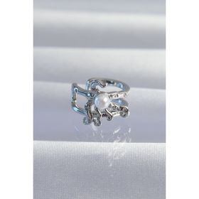 Skygo TJ-BKP9332 Pirinç Gümüş Renk İncili Ahtapot Earcuff Küpe