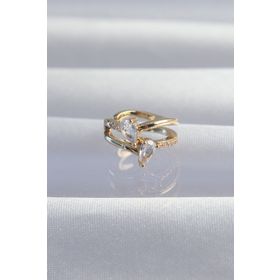 Skygo TJ-BKP9335 Pirinç Gold Renk Zirkon Taşlı Damla Earcuff Küpe