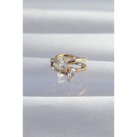 Skygo TJ-BKP9335 Pirinç Gold Renk Zirkon Taşlı Damla Earcuff Küpe