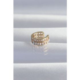 Skygo TJ-BKP9339 Pirinç Gold Renk İncili Baget Taşlı Earcuff Küpe