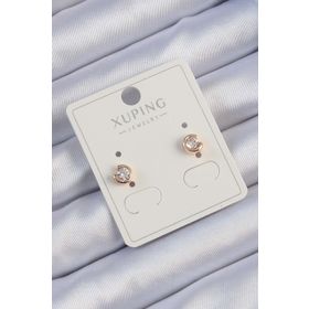 Skygo TJ-BKP9432 Xuping Rose Renk Zirkon Taşlı Minimal Oval Küpe