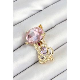Skygo TJ-BR447 Pembe Zirkon Taşlı Kap Detaylı Kedi Figürlü Gold Renk Broş