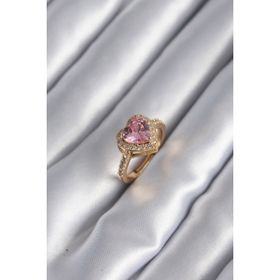 Skygo TJ-BYK2951 Pirinç Gold Renk Pembe Zirkon Taşlı Charm Kalp Model Kadın Yüzük