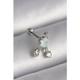 Skygo TJ-PR1229 316L Çelik Gümüş Renk Beyaz Minelik Kalp Sallantı Zirkon Taş Detay Tragus Piercing
