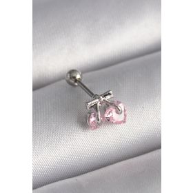 Skygo TJ-PR1235 316L Çelik Gümüş Renk Pembe Zirkon Taşlı Kalp Tragus Piercing