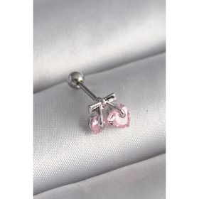 Skygo TJ-PR1235 316L Çelik Gümüş Renk Pembe Zirkon Taşlı Kalp Tragus Piercing
