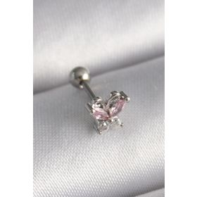 Skygo TJ-PR1241 316L Çelik Gümüş Renk Pembe Zirkon Taşlı Kelebek Tragus Piercing