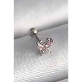 Skygo TJ-PR1241 316L Çelik Gümüş Renk Pembe Zirkon Taşlı Kelebek Tragus Piercing