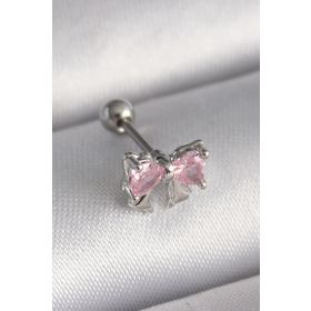 Skygo TJ-PR1251 316L Çelik Gümüş Renk Pembe Zirkon Taşlı Fiyonk Tragus Piercing