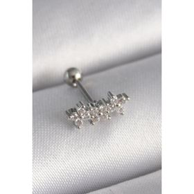 Skygo TJ-PR1255 316L Çelik Gümüş Renk Zirkon Taşlı Yonca Tragus Piercing