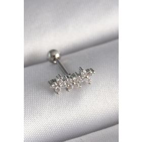 Skygo TJ-PR1255 316L Çelik Gümüş Renk Zirkon Taşlı Yonca Tragus Piercing