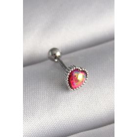 Skygo TJ-PR1267 316L Çelik Gümüş Renk Kırmızı Mineli Kalp Tragus Piercing