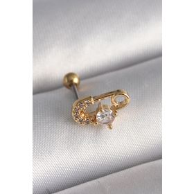 Skygo TJ-PR1274 316L Çelik Gold Renk Zirkon Taşlı Toplu İğne Tragus Piercing