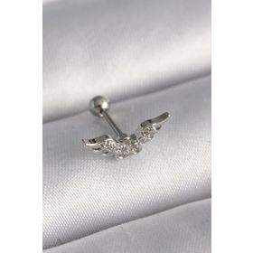 Skygo TJ-PR1291 316L Çelik Gümüş Renk Zirkon Taş Detay Kanat Model Tragus Piercing