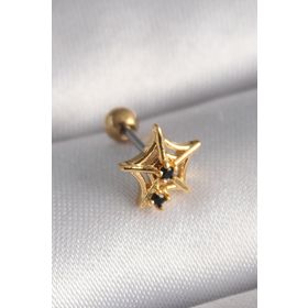 Skygo TJ-PR1292 316L Çelik Gold Renk Siyah Zirkon Taş Detay Örümcek Ağ Model Tragus Piercing