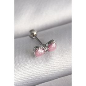 Skygo TJ-PR1295 316L Çelik Gümüş Renk Pembe Kurdele Zirkon Taş Detay Tragus Piercing