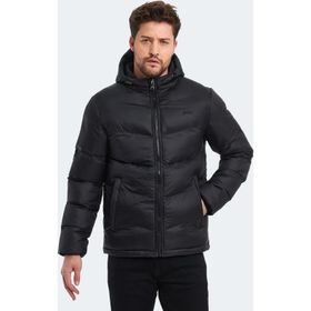 Slazenger World Siyah Kapüşonlu Şişme Erkek Mont