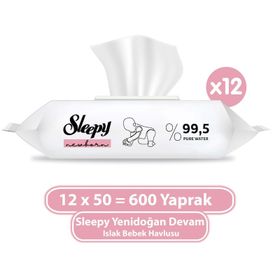 Sleepy 12x50'li Yenidoğan Devam Islak Bebek Bakım Havlusu