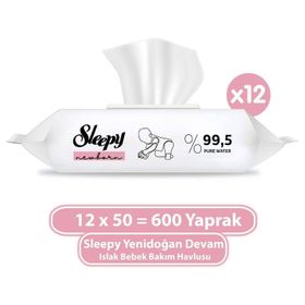 Sleepy 12x50'li Yenidoğan Devam Islak Bebek Bakım Havlusu