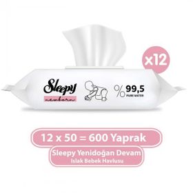 Sleepy 12x50'li Yenidoğan Devam Islak Bebek Bakım Havlusu