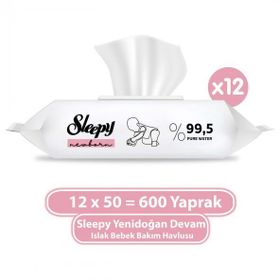 Sleepy 12x50'li Yenidoğan Devam Islak Bebek Bakım Havlusu