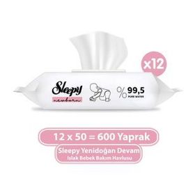 Sleepy 12x50'li Yenidoğan Devam Islak Bebek Bakım Havlusu
