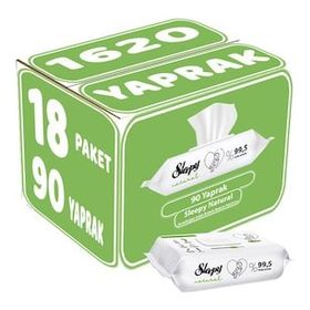 Sleepy 18x90 lı Natural Yenidoğan 1620 Yaprak Plastik Kapaklı Islak Havlu Mendil