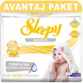 Sleepy 3x90 Yaprak Sensitive Plastik Kapaklı Islak Havlu Mendil