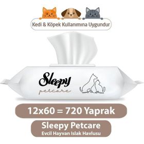 Sleepy 60'lı 12 Paket Petcare Evcil Hayvan Islak Havlusu