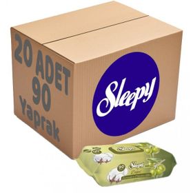 Sleepy 90 Yaprak 20'li Pamuk Zeytin Yağlı Plastik Kapaklı Islak Mendil Seti