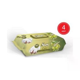 Sleepy 90 Yaprak x 4 Islak Mendil Zeytinyağı Ve Pamuksu Lifler