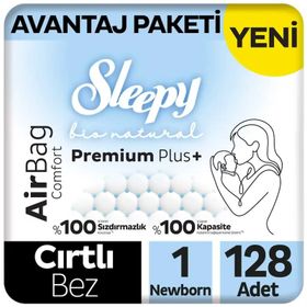 Sleepy Bio Natural Premium Plus Airbag Comfort No:1 Yenidoğan 128 Adet Bebek Bezi