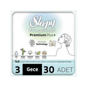 Sleepy Bio Natural Premium Plus Mega Paket Gece 30 Adet Hijyenik Ped