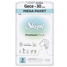 Sleepy Bio Natural Premium Plus Mega Paket Gece 30x3 90 Adet Hijyenik Ped