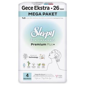 Sleepy Bio Natural Premium Plus Mega Paket Gece Extra 26 Adet Hijyenik Ped