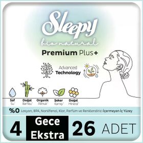 Sleepy Bio Natural Premium Plus Mega Paket Gece Extra 26x2 52 Adet Hijyenik Ped