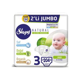 Sleepy Natural No:3 Midi 204 Adet Bebek Bezi