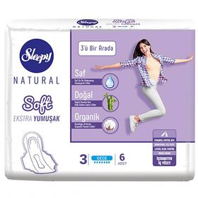 Sleepy Natural Soft İnce Gece 6'lı Hijyenik Ped