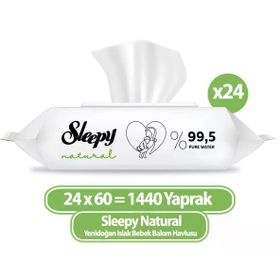 Sleepy Natural Yenidoğan 60x24 1440 Yaprak Islak Havlu Mendil