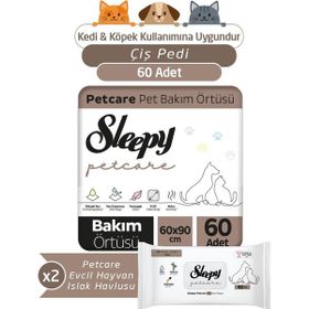 Sleepy Petcare 2x30 Adet Pet Bakım Örtüsü + 2x60 Evcil Hayvan Islak Havlusu